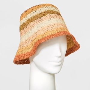 NWT Women's Striped Straw Bucket Hat - Universal Thread
